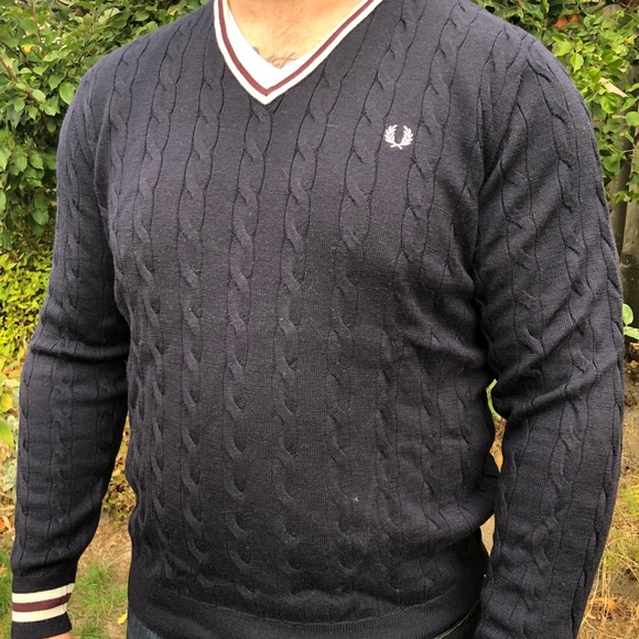 Fred Perry Mens Xl Navy V Neck Sweater 